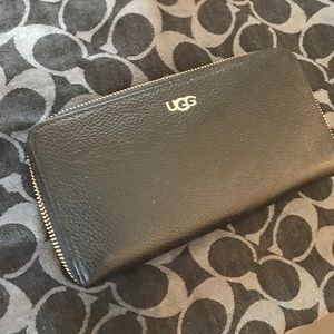 UGG Black Leather Wallet, Gold Interior